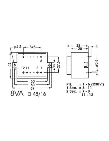 TRANSFORMADOR ENCAPSULADO 8VA 2 x 18V / 2 x 0.220A