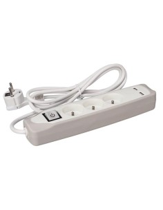 BLOC MULTIPRISE AVEC INTERRUPTEUR - 3 PRISES - 2 PORTS...