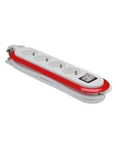 4-WAY POWER STRIP WITH SWITCH - RED/WHITE - FRENCH PLUG