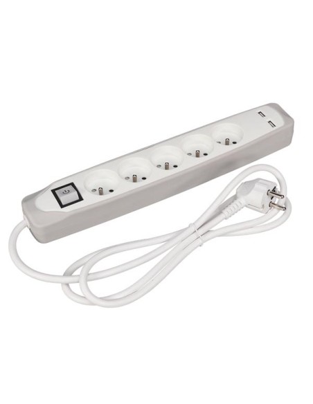 5-FACH-STECKDOSENLEISTE MIT SCHALTER - 2 USB-PORTS - GRAU/WEIß - TYP E