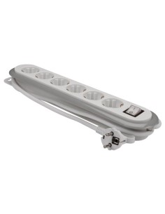 6-WAY POWER STRIP WITH SWITCH - GREY/WHITE - GERMAN SOCKET