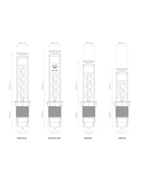 2-FACH-STECKDOSENTURM - VERSENKBAR - STECKER-TYP E (FRANZÖSISCHES SYSTEM)