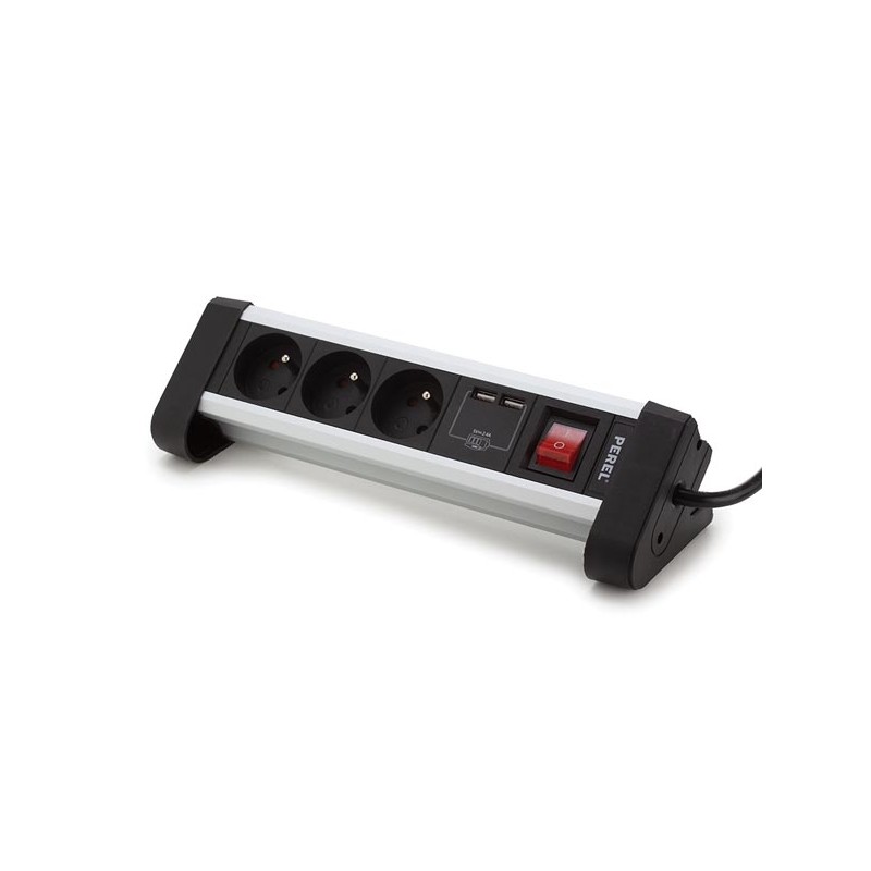 3-VOUDIGE DESKTOP-STEKKERDOOS MET 2 USB-POORTEN - 2.4 A - PENAARDE