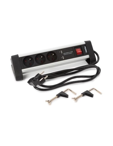MULTIPRISE DE TABLE - 3 PRISES - 2 PORTS USB -...