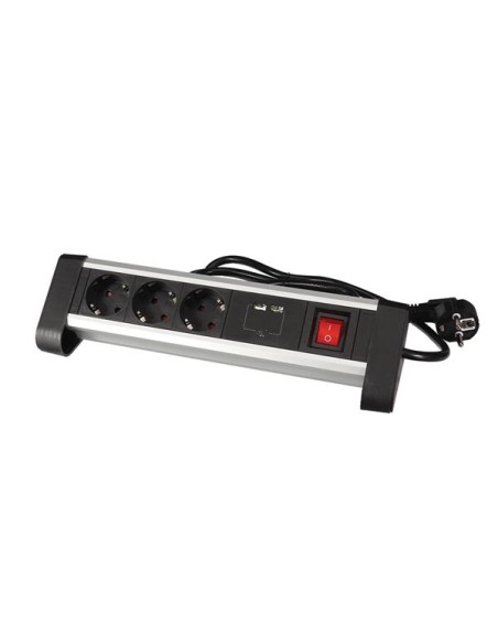 3-FACH TISCH-STECKDOSENLEISTE MIT 2 USB-PORTS - 2.4 A - SCHUKO