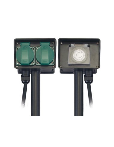 2-WAY GARDEN SOCKET WITH TIMER - FOR OUTDOOR USE - PIN EARTH