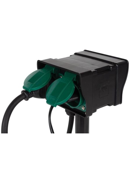 2-WAY GARDEN SOCKET WITH TIMER - FOR OUTDOOR USE - PIN EARTH