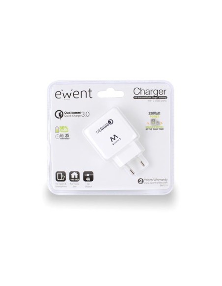 EWENT - CHARGEUR USB 2 PORTS 110 - 240 VAC -  QUICK CHARGE 3.0