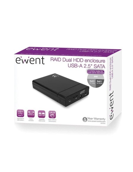 EWENT - RAID-DUAL-FESTPLATTENGEHÄUSE, USB-A 3.2 Gen1 FÜR SATA 2.5 ZOLL