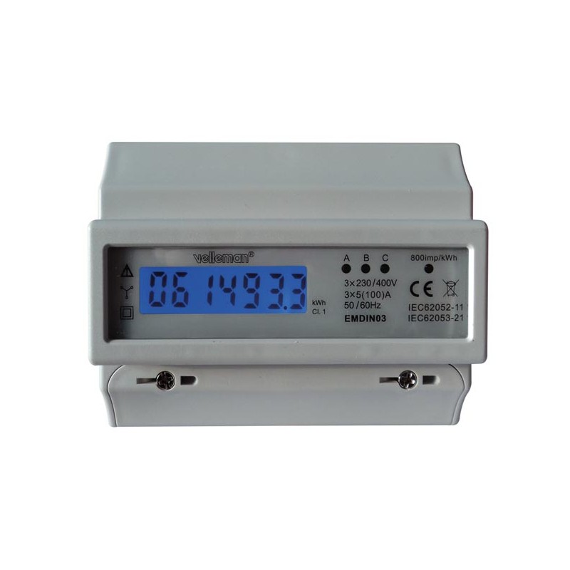 3 PHASE - 7 MODULE DIN RAIL MOUNT kWh METER - FOR PROFESSIONAL USE