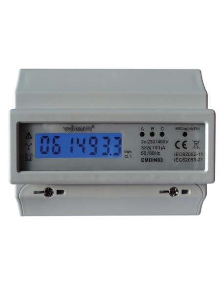 DREIPHASIGES KWh-MESSGERÄT FÜR HUTSCHIENENMONTAGE - 7 MODULE - FÜR PROFESSIONELLE ANWENDUNG