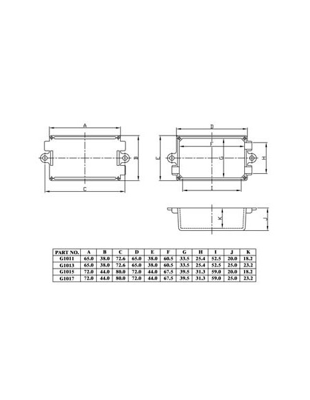 BEHUIZINGEN MET MONTAGEGATEN EN KABELUITSPARINGEN - ZWART 65 x 38 x 27mm