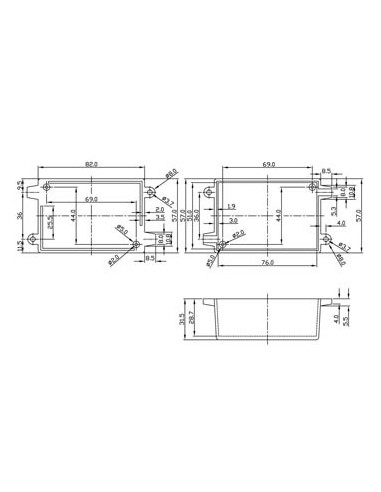 BEHUIZINGEN MET MONTAGEGATEN EN KABELUITSPARINGEN - ZWART 82 x 57 x 31.5mm