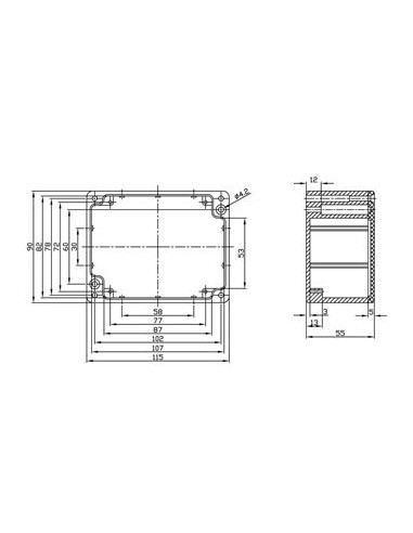 SEALED DIE-CAST ENCLOSURE - ALUMINIUM -115 x 90 x 55 mm