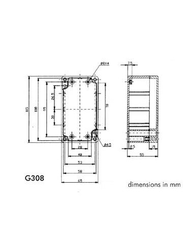 WATERBESTENDIGE ABS-BEHUIZING - DONKERGRIJS 115 x 65 x 55mm