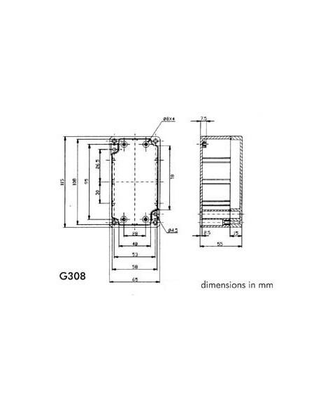 WATERBESTENDIGE ABS-BEHUIZING - DONKERGRIJS 115 x 65 x 55mm