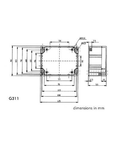 WATERBESTENDIGE ABS-BEHUIZING - DONKERGRIJS 115 x 90 x 55mm