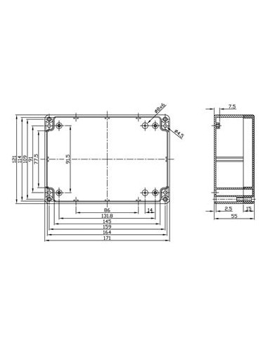 WATERBESTENDIGE ABS-BEHUIZING - DONKERGRIJS 171 x 121 x 55mm