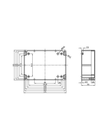 ABS-GEHÄUSE - WASSERDICHT - DUNKELGRAU - 171 x 121 x 55 mm