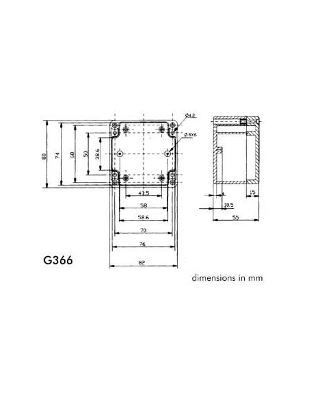 SEALED ABS ENCLOSURE - DARK GREY - 82 x 80 x 55 mm
