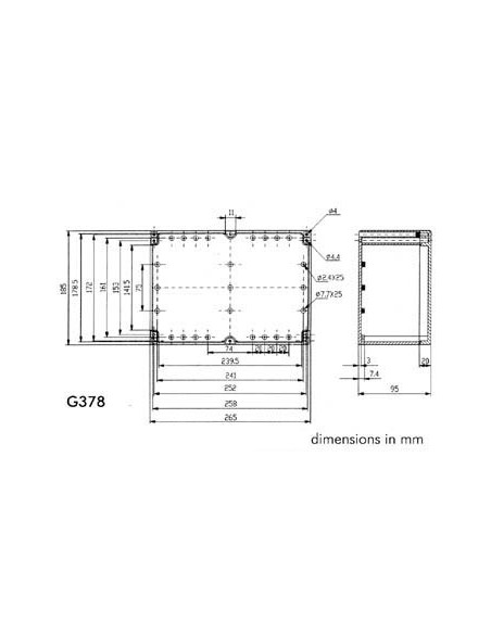 COFFRET ETANCHE EN ABS - GRIS FONCE AVEC COUVERCLE TRANSPARENT 265 x 185 x 95mm