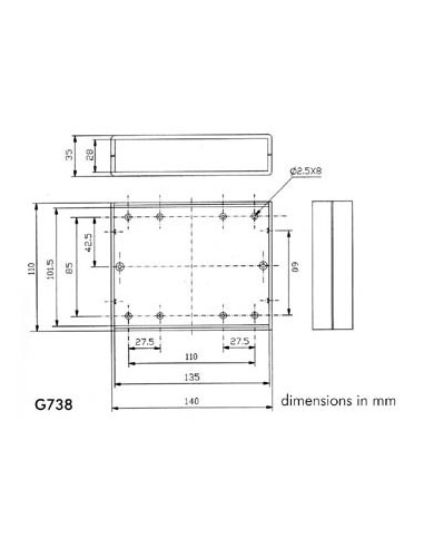 FEUERHEMMENDES GEHÄUSE - HELLGRAUE OBERSEITE MIT SCHWARZEN RÜCKPLATTEN - 140 x 110 x 35 mm