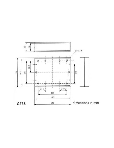 FLAME-RETARDANT INSTRUMENTAL ENCLOSURE - LIGHT GREY TOP WITH BLACK END PANELS -140 x 110 x 35 mm