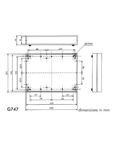 FLAME-RETARDANT INSTRUMENTAL ENCLOSURE - LIGHT GREY TOP WITH BLACK END PANELS - 225 x 165 x 40 mm