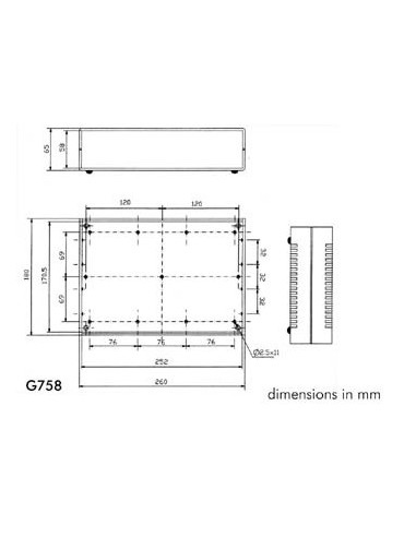 BRANDVERTRAGENDE BEHUIZING - LICHTGRIJS MET ZWARTE EINDPANELEN 260 x 180 x 65mm