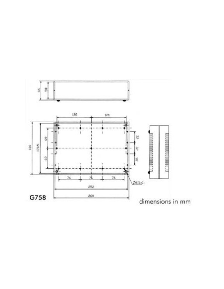 FEUERHEMMENDES GEHÄUSE - HELLGRAUE OBERSEITE MIT SCHWARZEN RÜCKPLATTEN - 260 x 180 x 65 mm