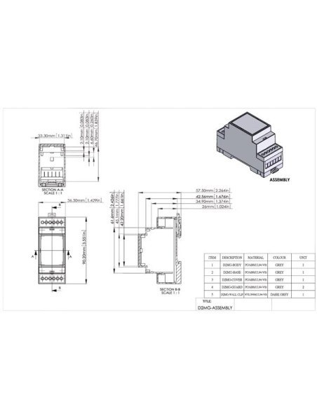 DIN RAIL MODULE BOX - 2MG - 36 x 90 x 57 mm
