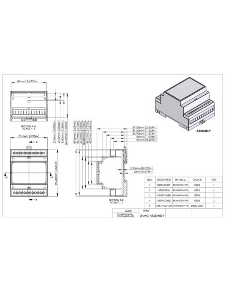 DIN RAIL MODULE BOX - 4MG - 71 x 90 x 57 mm