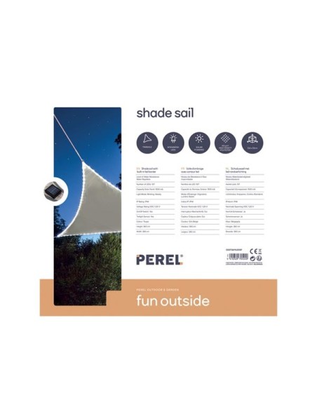 SHADE SAIL WITH BUILT-IN LED BORDER - TRIANGLE - 3.6 x 3.6 x 3.6 m - TAUPE