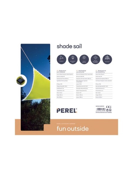 SHADE SAIL WITH BUILT-IN LED BORDER - TRIANGLE - 3.6 x 3.6 x 3.6 m - LEMON GREEN - PEREL