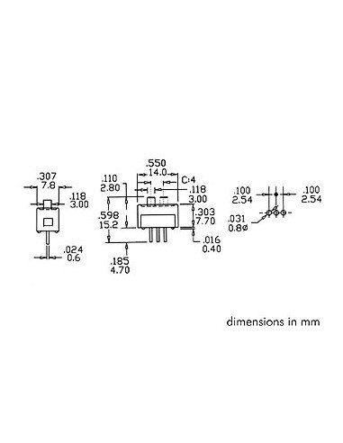 MINIATUUR SCHUIFSCHAKELAAR VOOR PCB 1P ON-ON 0.2"