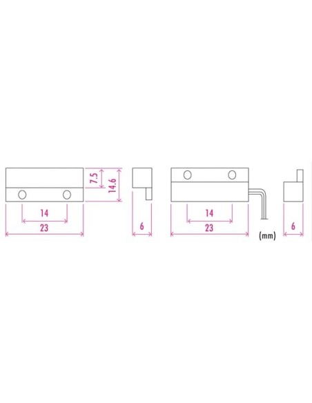 MINI MAGNEETCONTACT - 0.1 A @ 30 VDC - NC - MET DRAADAANSLUITING