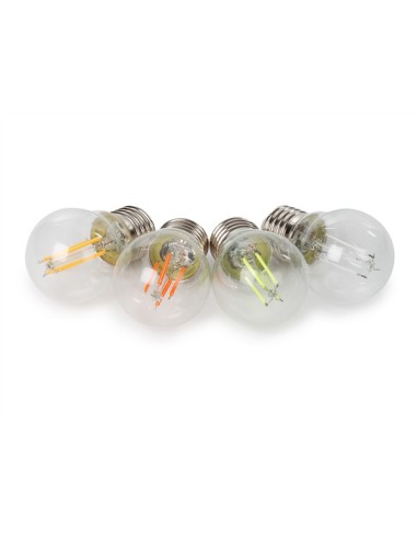 FILAMENT LIGHT BULB SET - G45 - CLEAR GLASS - 4 pcs - RED - GREEN - BLUE - ORANGE