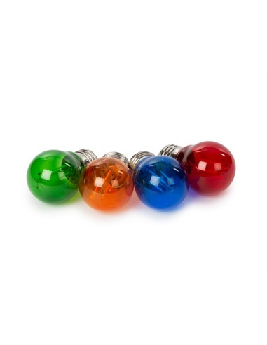 JEU D'AMPOULES À FILAMENT LED - G45 - VERRE COLORÉ - 4 pcs - ROUGE - VERT - BLEU - ORANGE