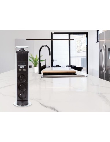 3-WAY POP-UP DESKTOP SOCKET WITH 2 x USB - PIN...