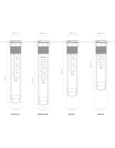 BLOC ESCAMOTABLE À 3 PRISES - 2 x USB - TERRE...