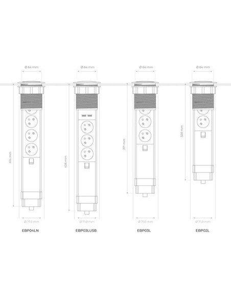 POP-UP STEKKERBLOK MET 3 STOPCONTACTEN - 2 x USB - PENAARDE
