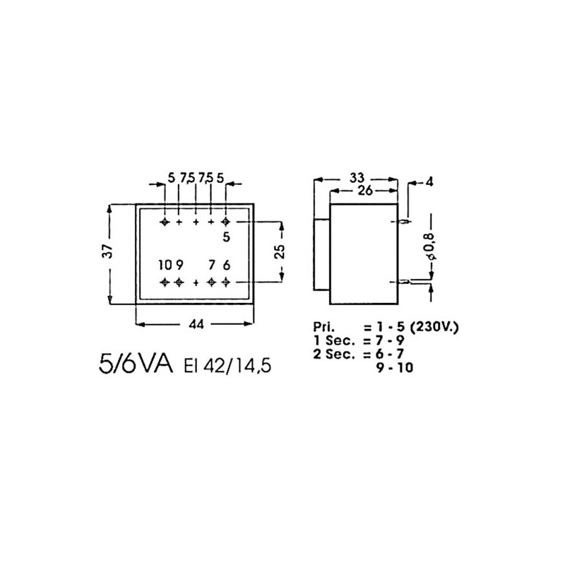ENCAPSULATED TRANSFORMER 5VA 1 x 6V / 1 x 0.833A
