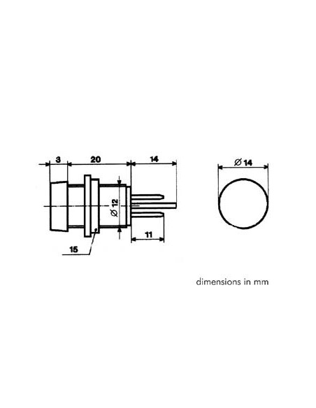 RONDE SIGNAALLAMP 14mm 220V ROOD