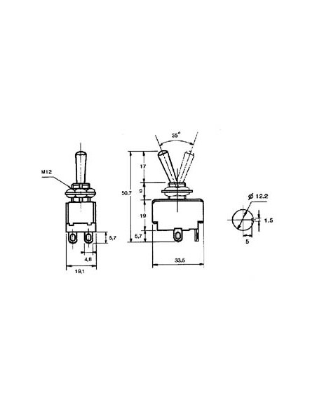 INVERSEUR BIPOLAIRE A LEVIER ON-ON 5A/250V - CONNEXION A SOUDER