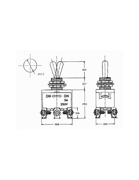 MAXI TUIMELSCHAKELAAR DPDT ON-OFF-ON 5A/250V