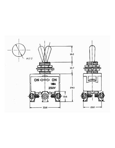 KIPPSCHALTER - MAXI - DPDT EIN-AUS-EIN 10A/250V