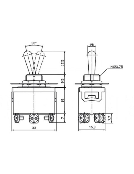 TUIMELSCHAKELAAR DPDT ON-OFF-ON 10A/250V - LOWCOST