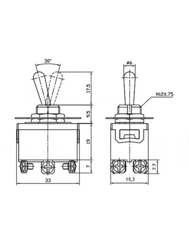 TOGGLE SWITCH DPDT 2P (ON)-OFF-(ON) 10A/250V -...