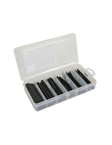 HEAT-SHRINKABLE TUBE KIT - BLACK WITH GLUE 10cm - 85 pcs - IN STORAGE BOX