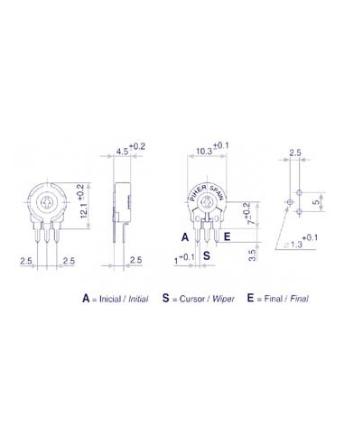 PIHER TRIMMER 10K (SMALL - VERT - FOR SPINDLE)